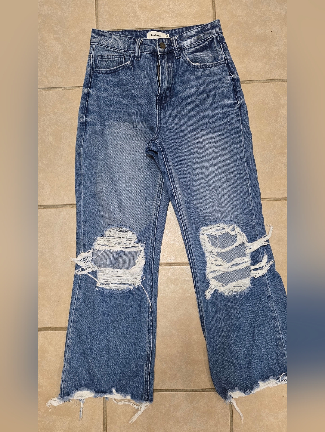 Bohme Distressed Wide-Leg Jeans In Medium Blue